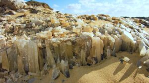 A crystal mountain in Egypt near an Oasis which dates to 33 million years ago.